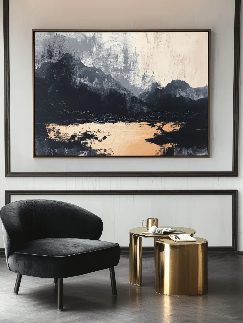 Silent Mountain Shadow - Horizontal Wabi Sabi Style 3D Landscape Texture Interior Design Wall Art