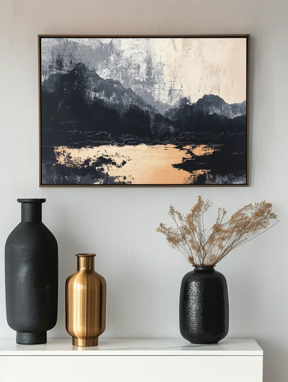 Silent Mountain Shadow - Horizontal Wabi Sabi Style 3D Landscape Texture Interior Design Wall Art
