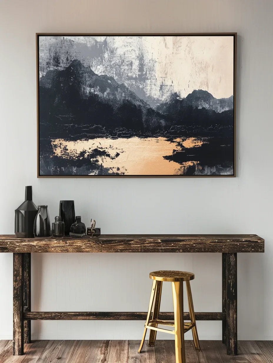 Silent Mountain Shadow - Horizontal Wabi Sabi Style 3D Landscape Texture Interior Design Wall Art