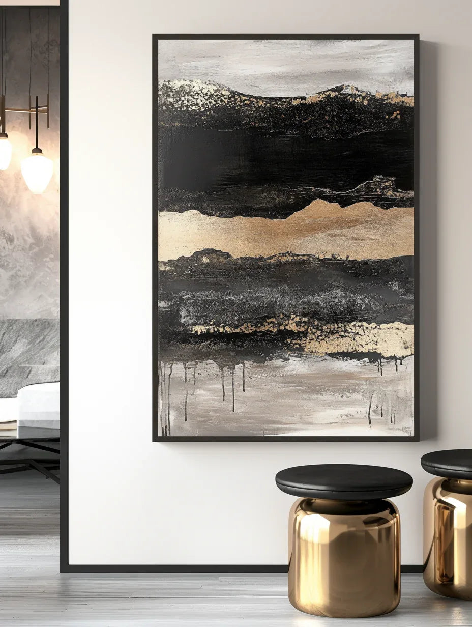 Ebon Drift - Vertical Abstract Textured Landscape Painting