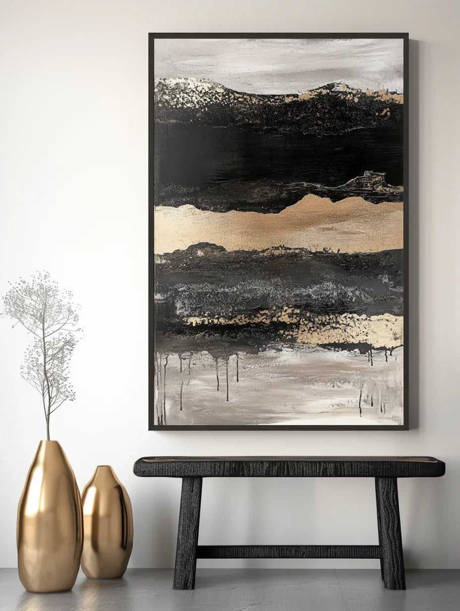 Ebon Drift - Vertical Abstract Textured Landscape Painting