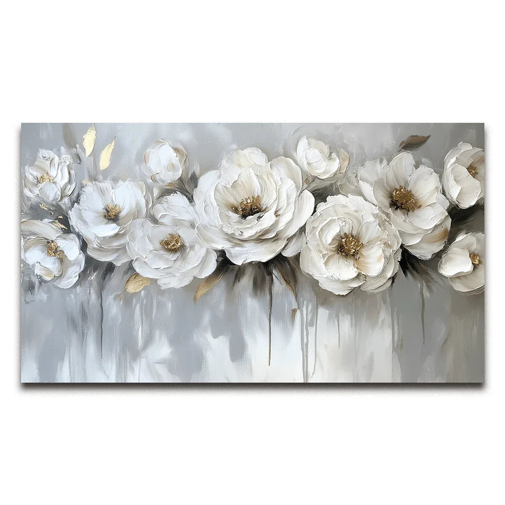 Ethereal Blossoms-Modern Hand-Painted White Rose Textured Wall Art#FL10076