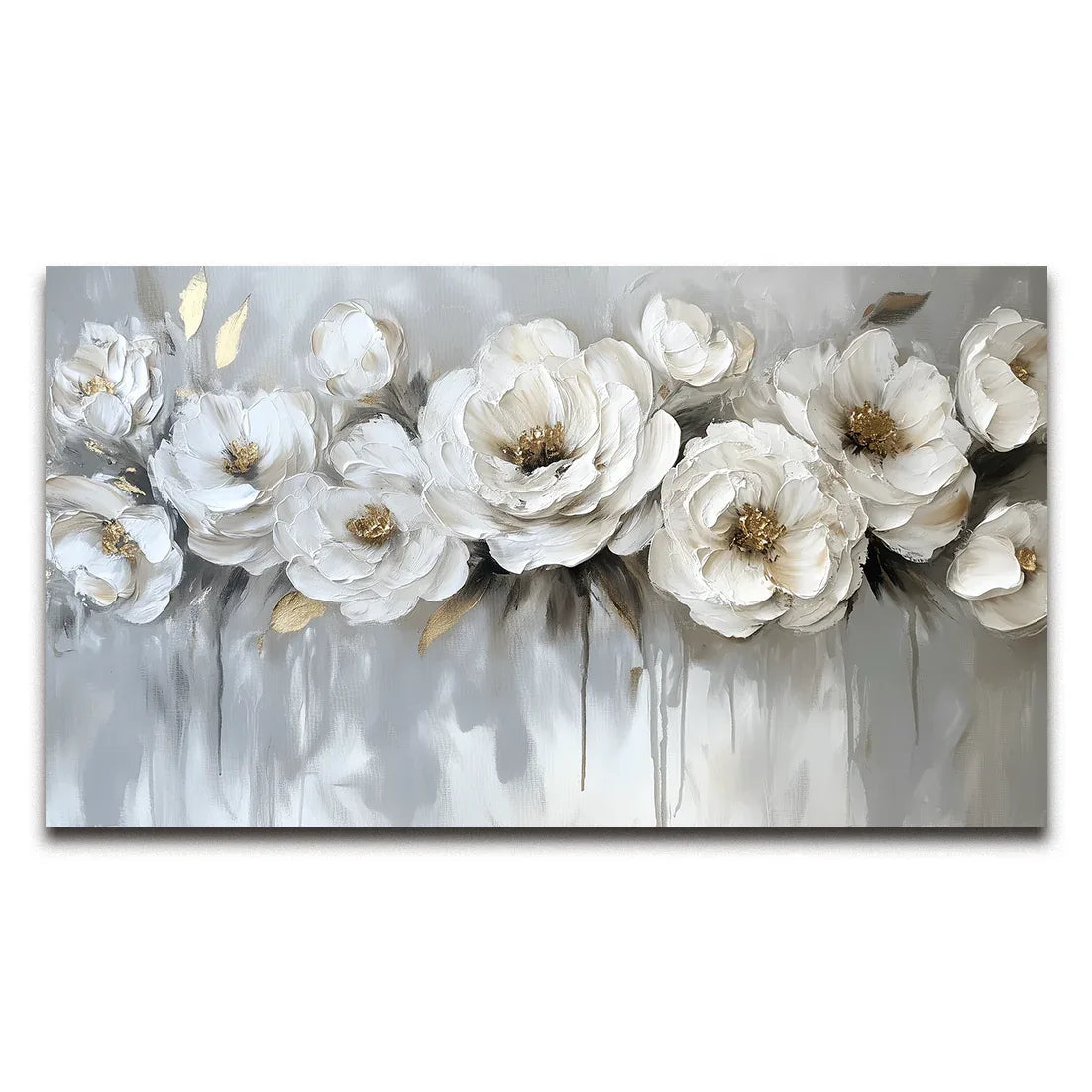 Ethereal Blossoms-Modern Hand-Painted White Rose Textured Wall Art#FL10076