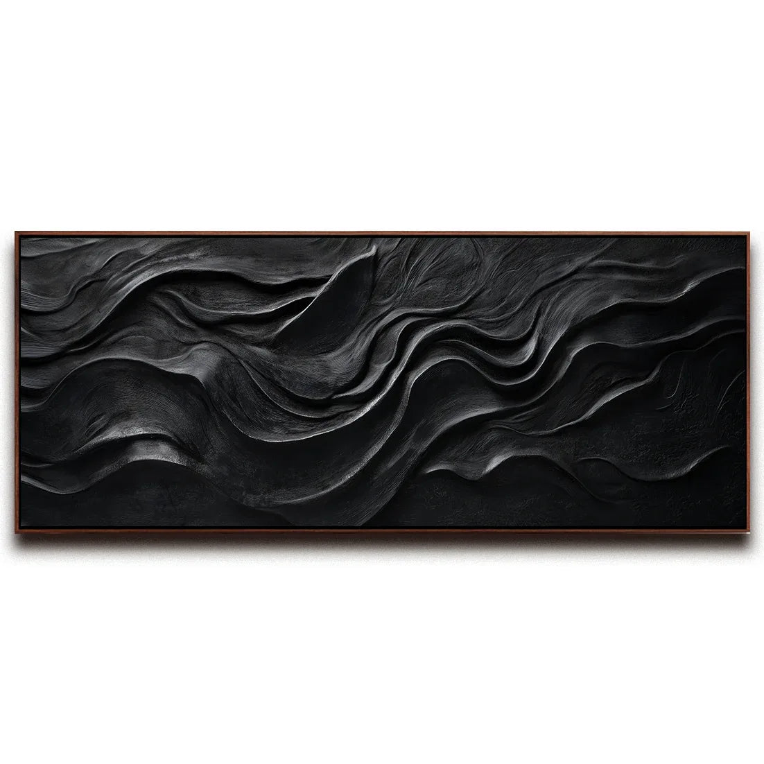 Midnight Flow – Modern Minimalist Pure Black Ripple Texture Wabi Sabi Wall Art