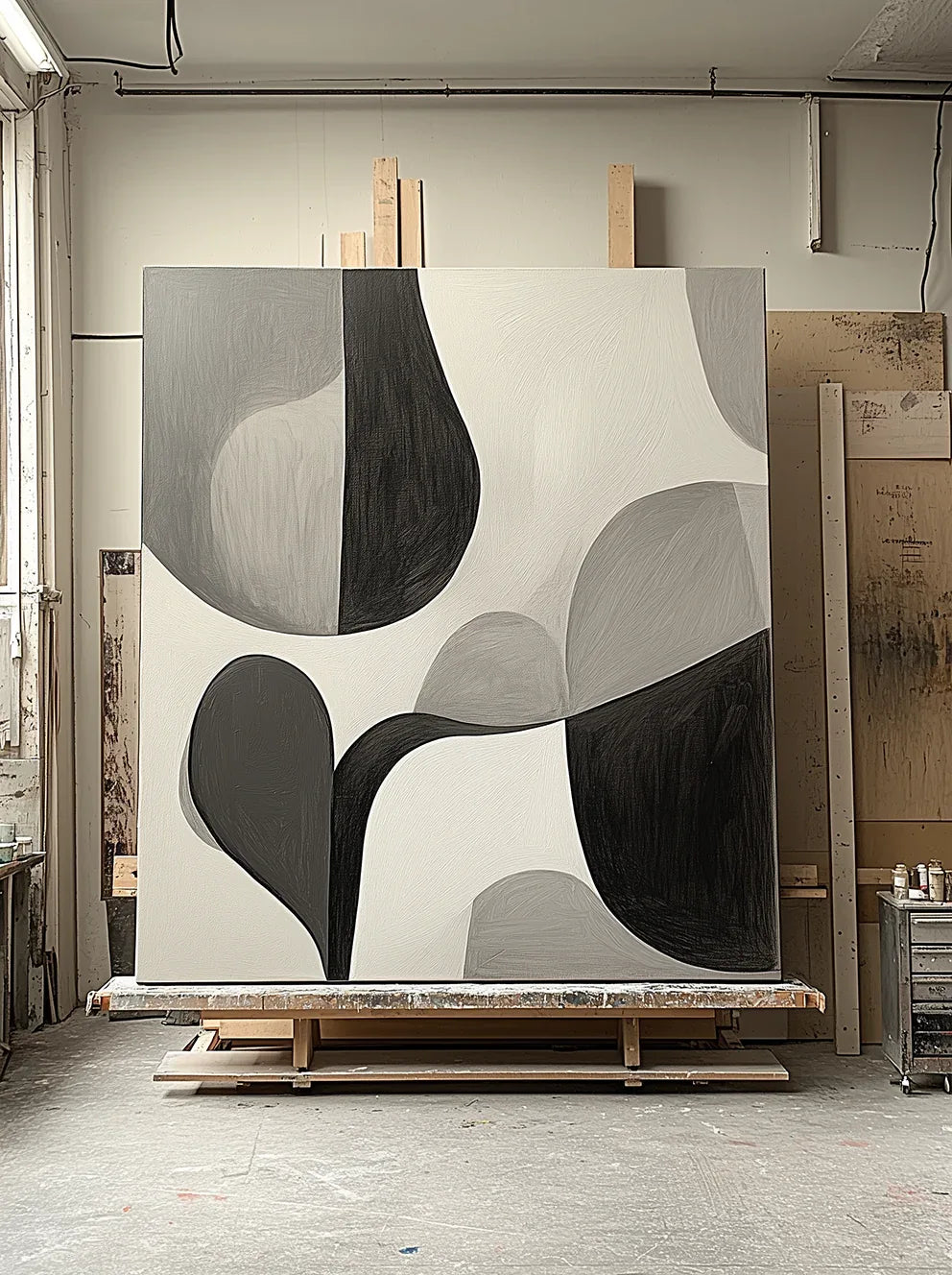 Echoes of Silence - Modern Minimalist Black and White Geometric Wabi Sabi Abstract Wall Art