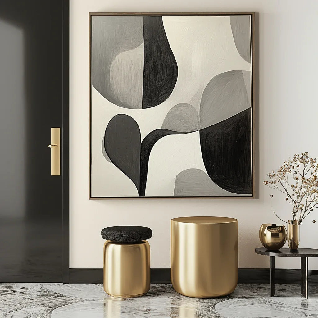 Echoes of Silence - Modern Minimalist Black and White Geometric Wabi Sabi Abstract Wall Art