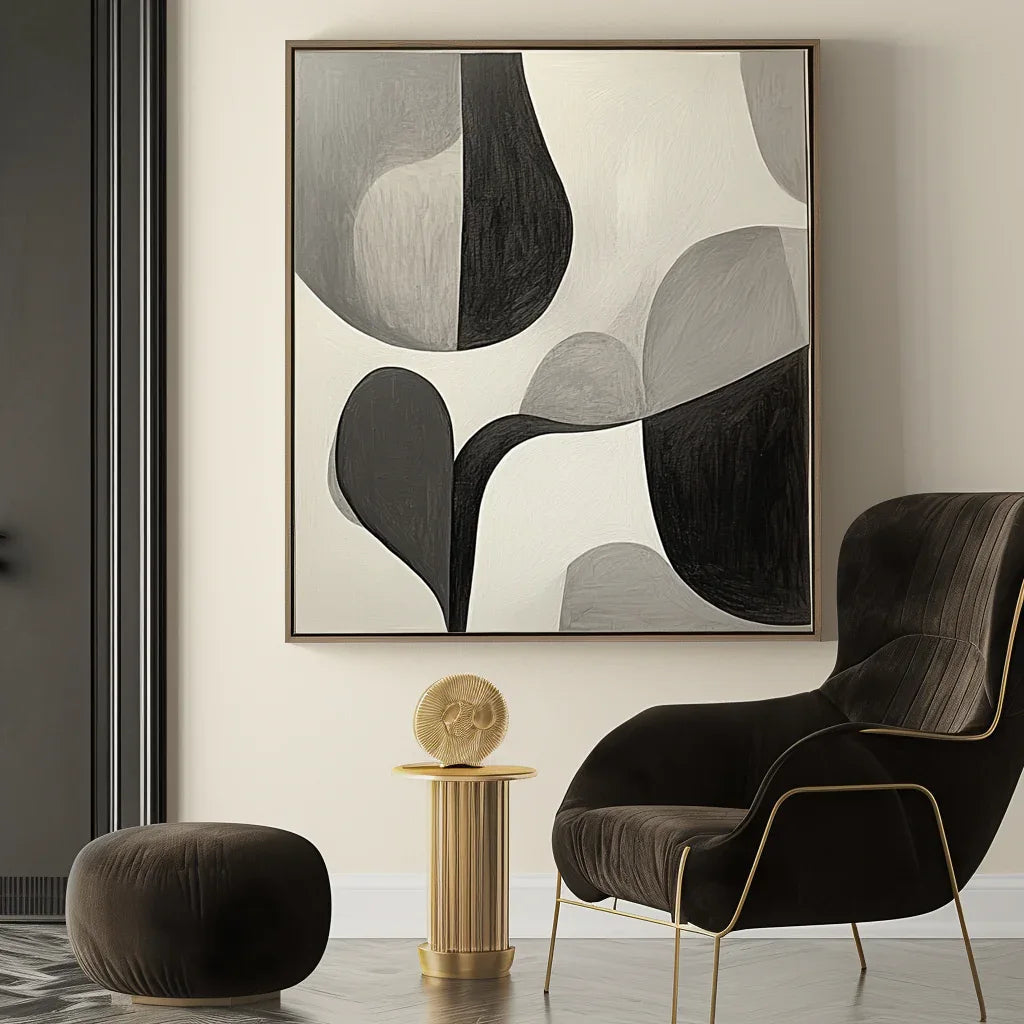 Echoes of Silence - Modern Minimalist Black and White Geometric Wabi Sabi Abstract Wall Art