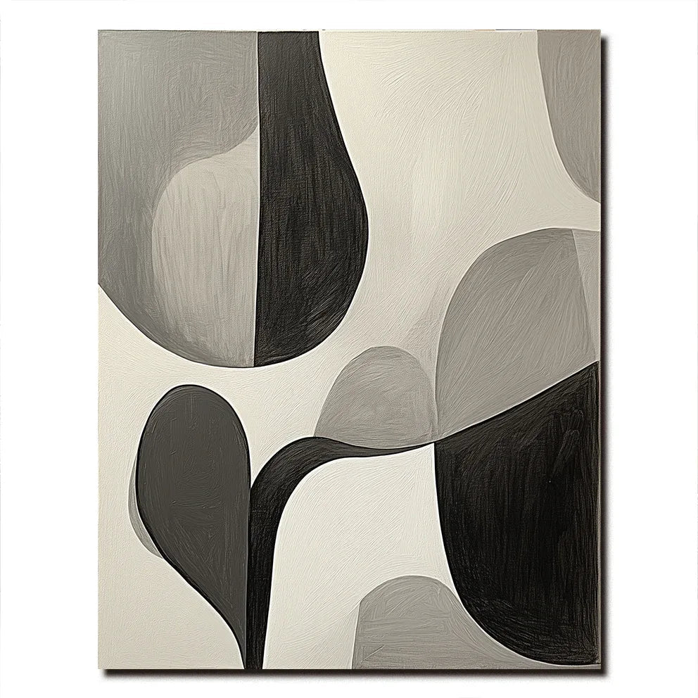 Echoes of Silence - Modern Minimalist Black and White Geometric Wabi Sabi Abstract Wall Art