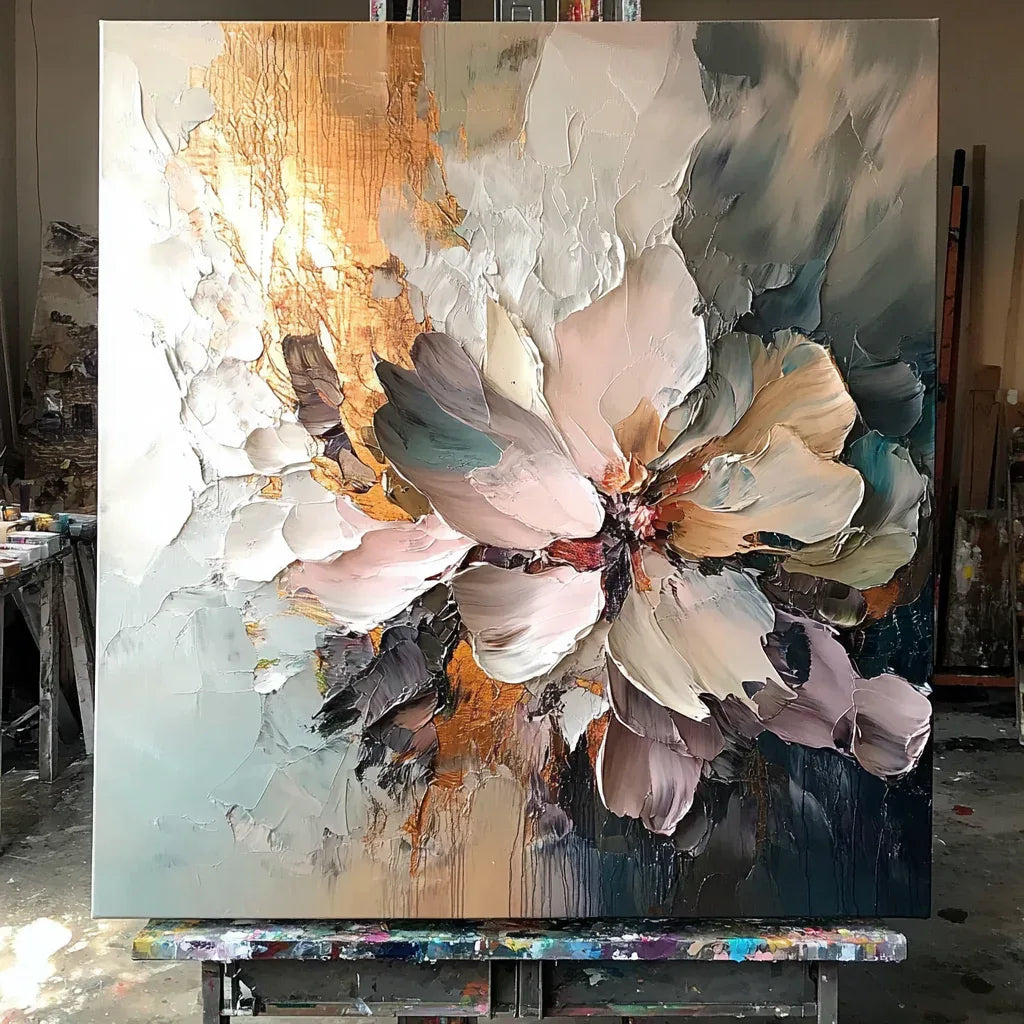 Radiant Bloom - Hand Drawn Thick Painted Floral Wall Art#FL10044