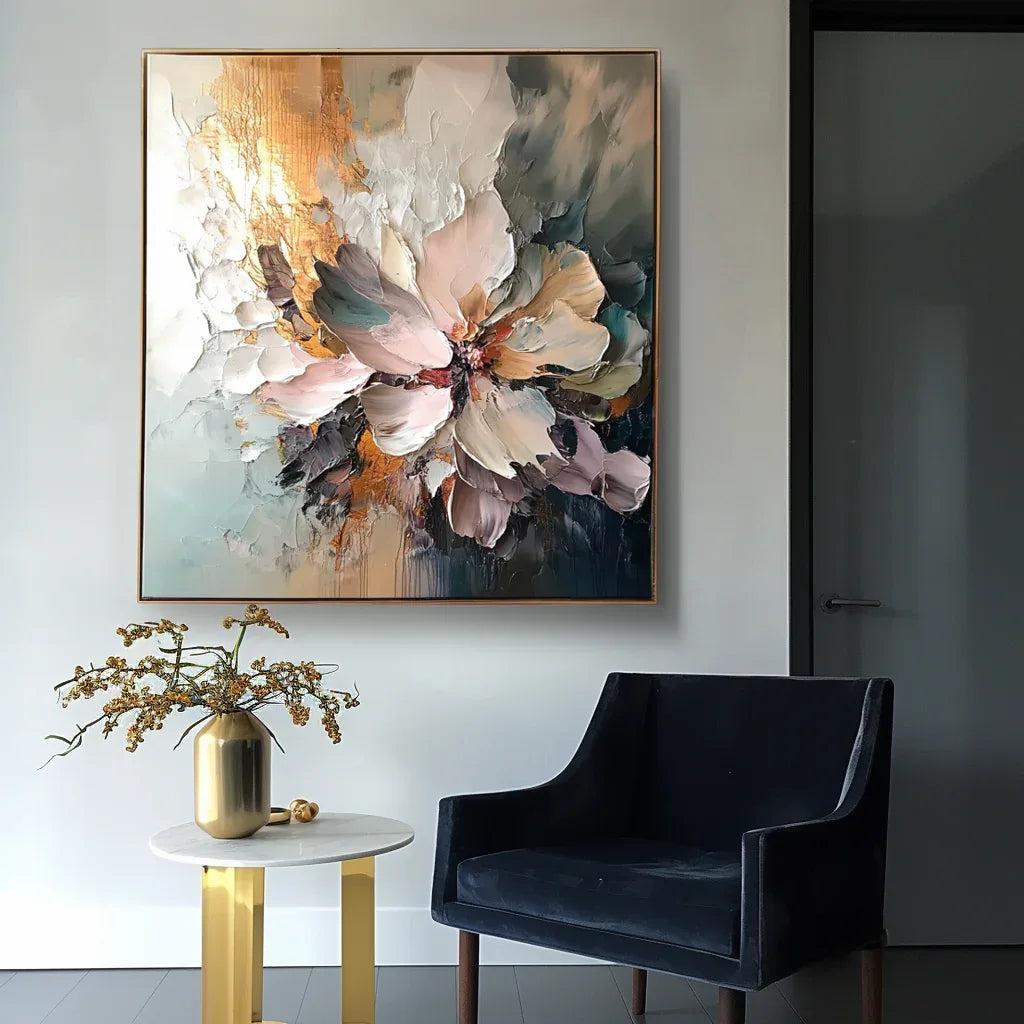 Radiant Bloom - Hand Drawn Thick Painted Floral Wall Art#FL10044