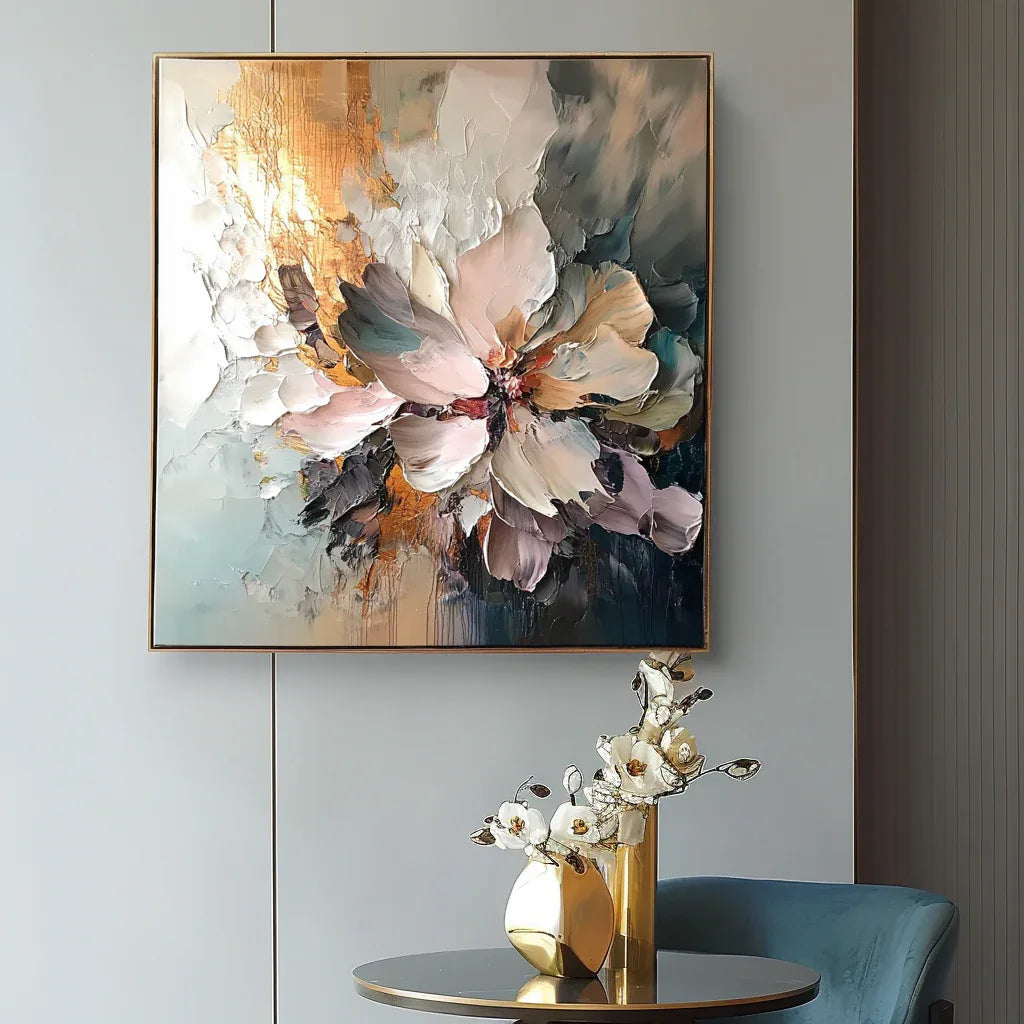 Radiant Bloom - Hand Drawn Thick Painted Floral Wall Art#FL10044