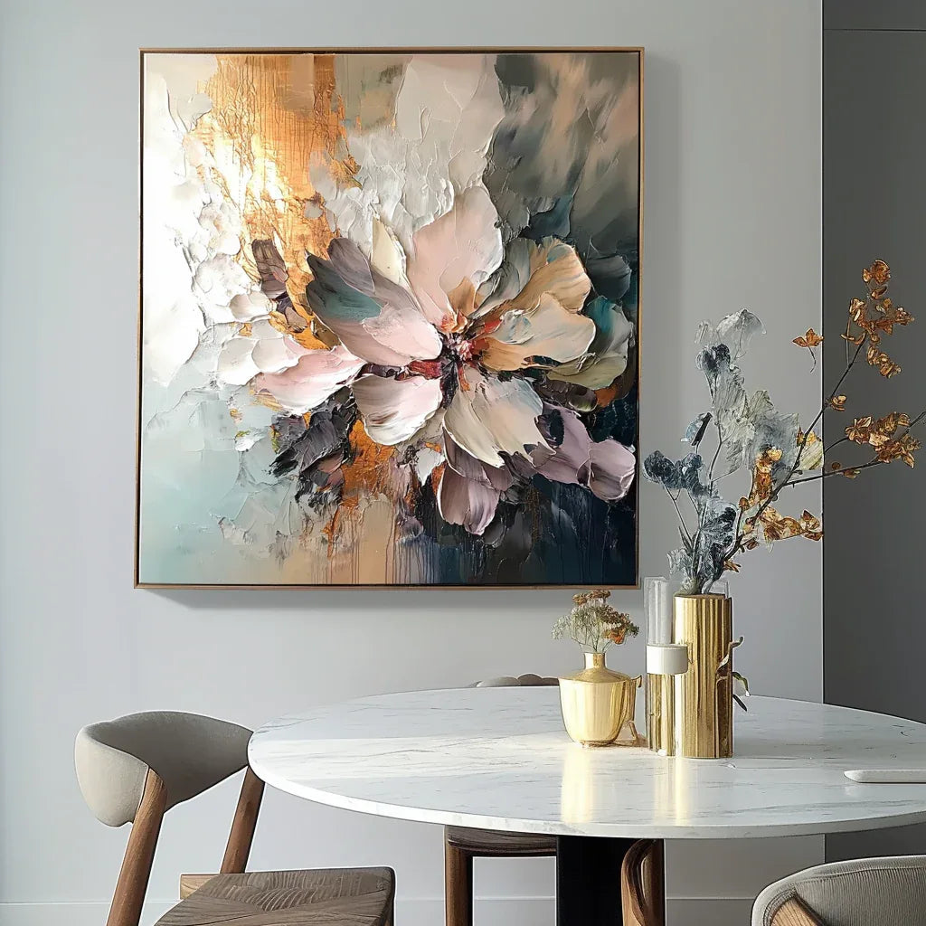 Radiant Bloom - Hand Drawn Thick Painted Floral Wall Art#FL10044