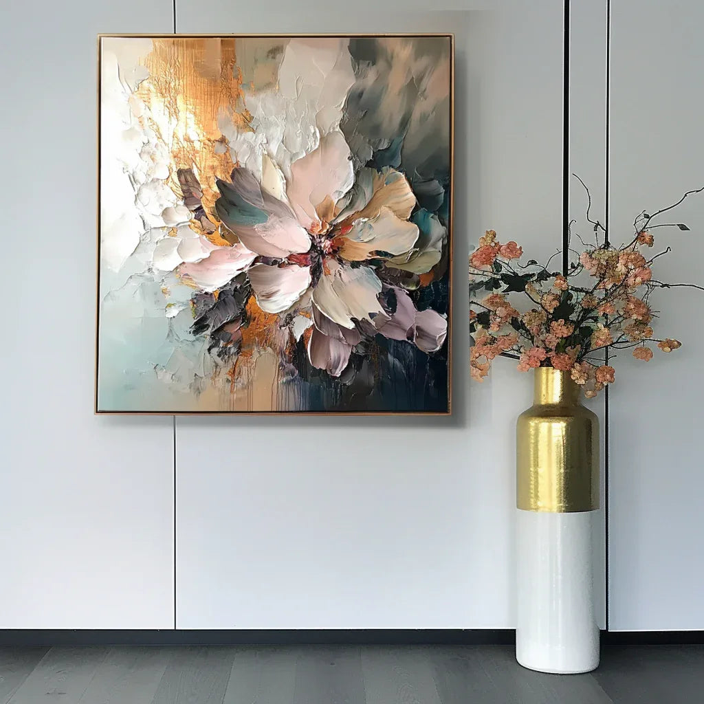 Radiant Bloom - Hand Drawn Thick Painted Floral Wall Art#FL10044