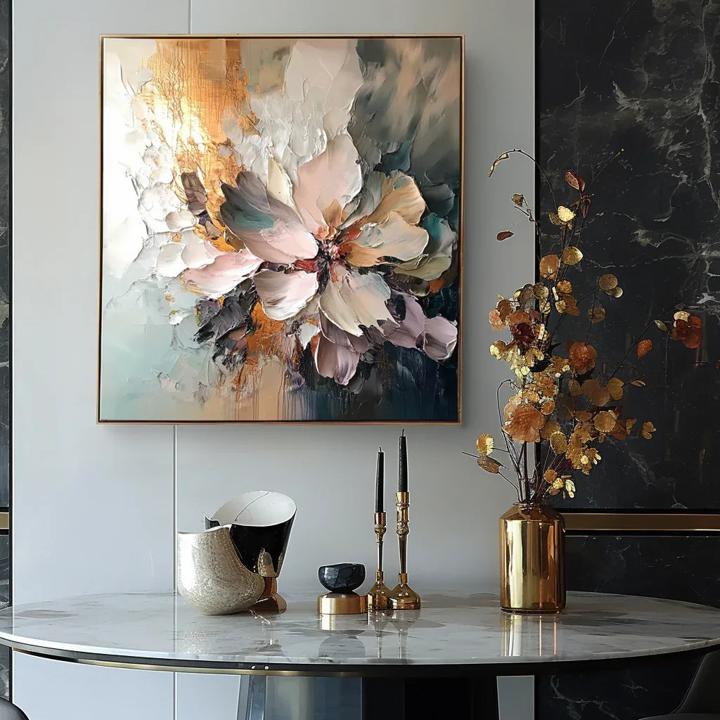 Radiant Bloom - Hand Drawn Thick Painted Floral Wall Art#FL10044