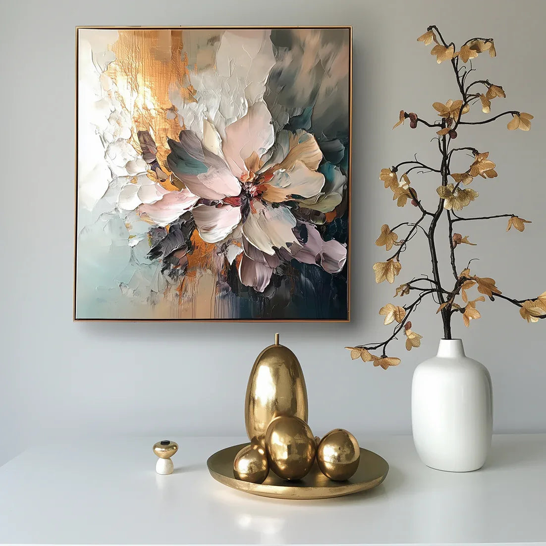 Golden Bloom - Impasto Textured Floral Canvas Wall Art #FL10042
