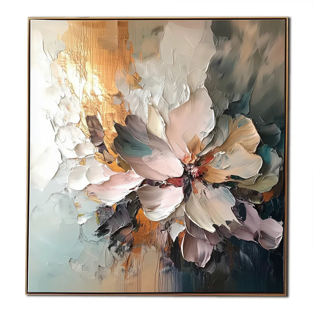 Golden Bloom - Impasto Textured Floral Canvas Wall Art #FL10042