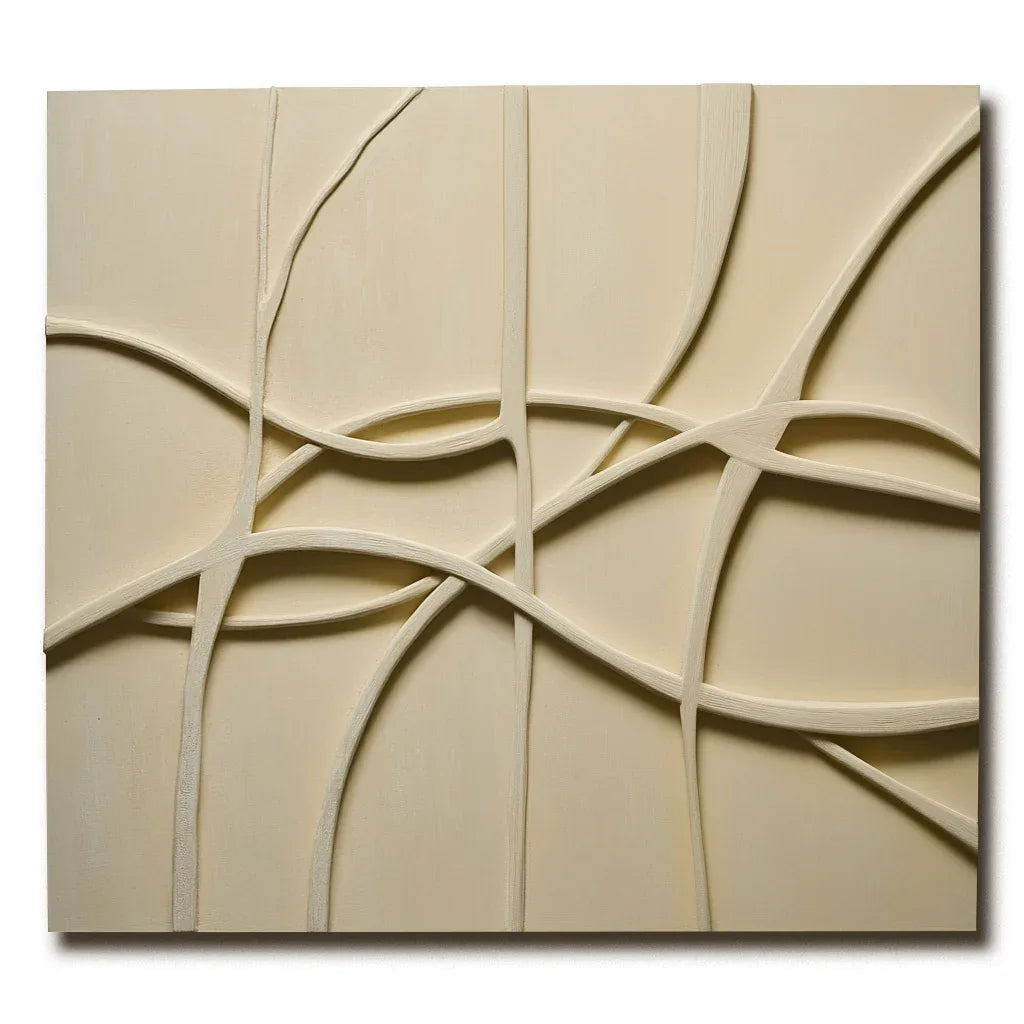 Interwoven Flow-Modern Minimalist Light Beige Geometric Curve Texture Wall Art