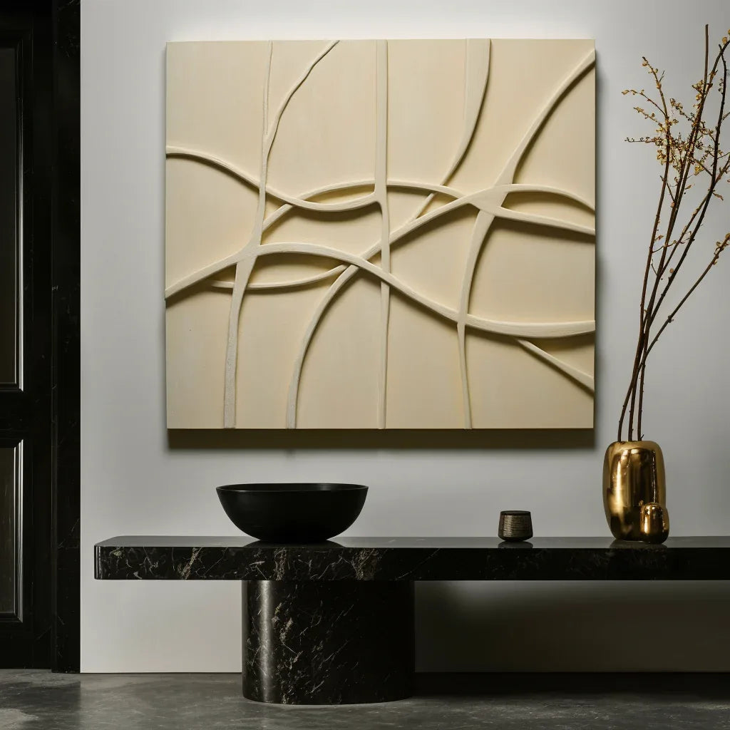 Interwoven Flow-Modern Minimalist Light Beige Geometric Curve Texture Wall Art