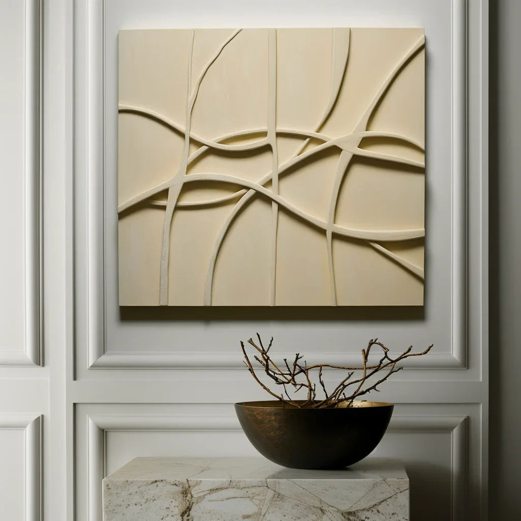 Interwoven Flow-Modern Minimalist Light Beige Geometric Curve Texture Wall Art