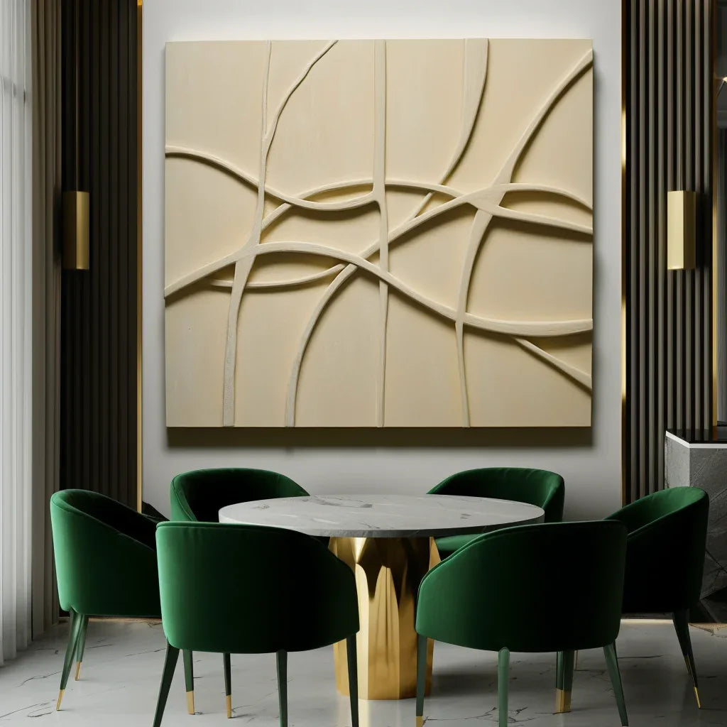 Interwoven Flow-Modern Minimalist Light Beige Geometric Curve Texture Wall Art