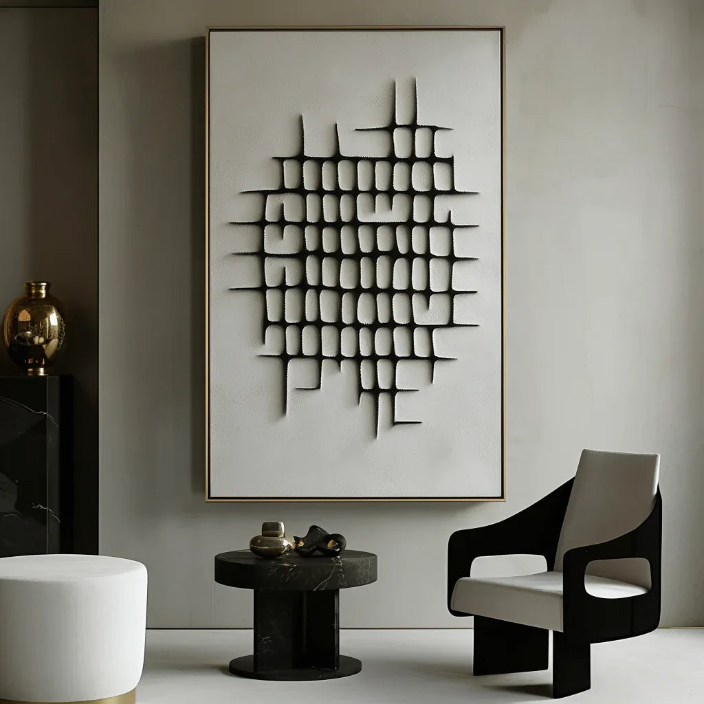 Fractured Grid-Modern Minimalist Geometric Grid Texture Wall Art