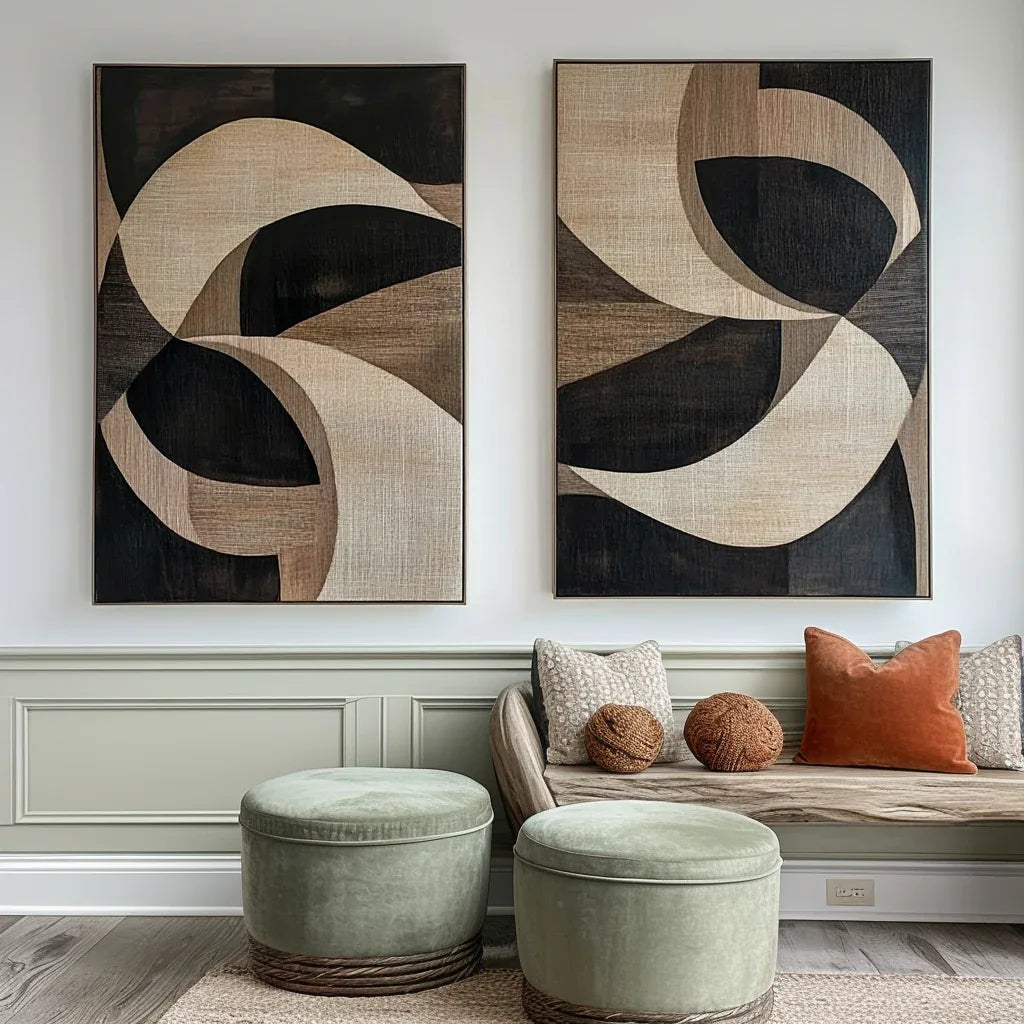Harmony in Motion-Geometric Abstract Wooden Double Layered Decorative Wall Art (Set of 2)