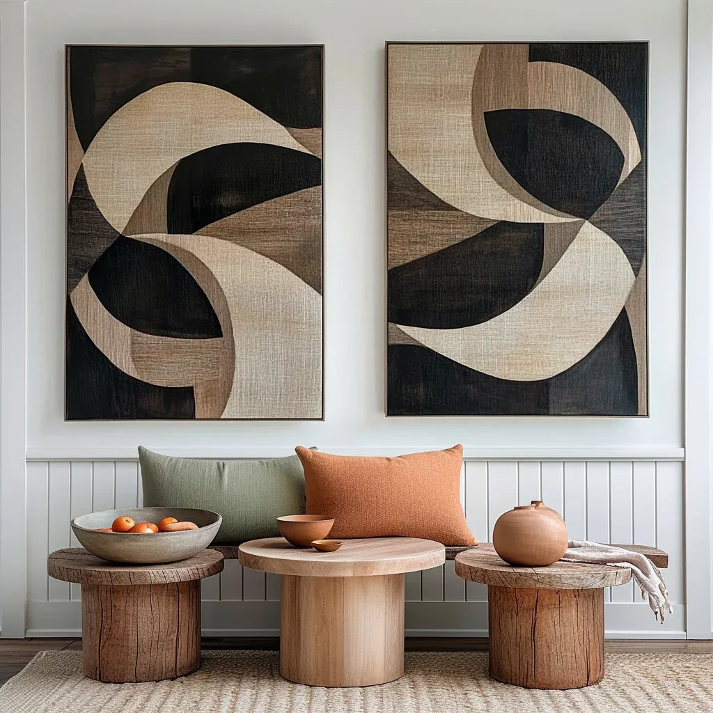 Harmony in Motion-Geometric Abstract Wooden Double Layered Decorative Wall Art (Set of 2)