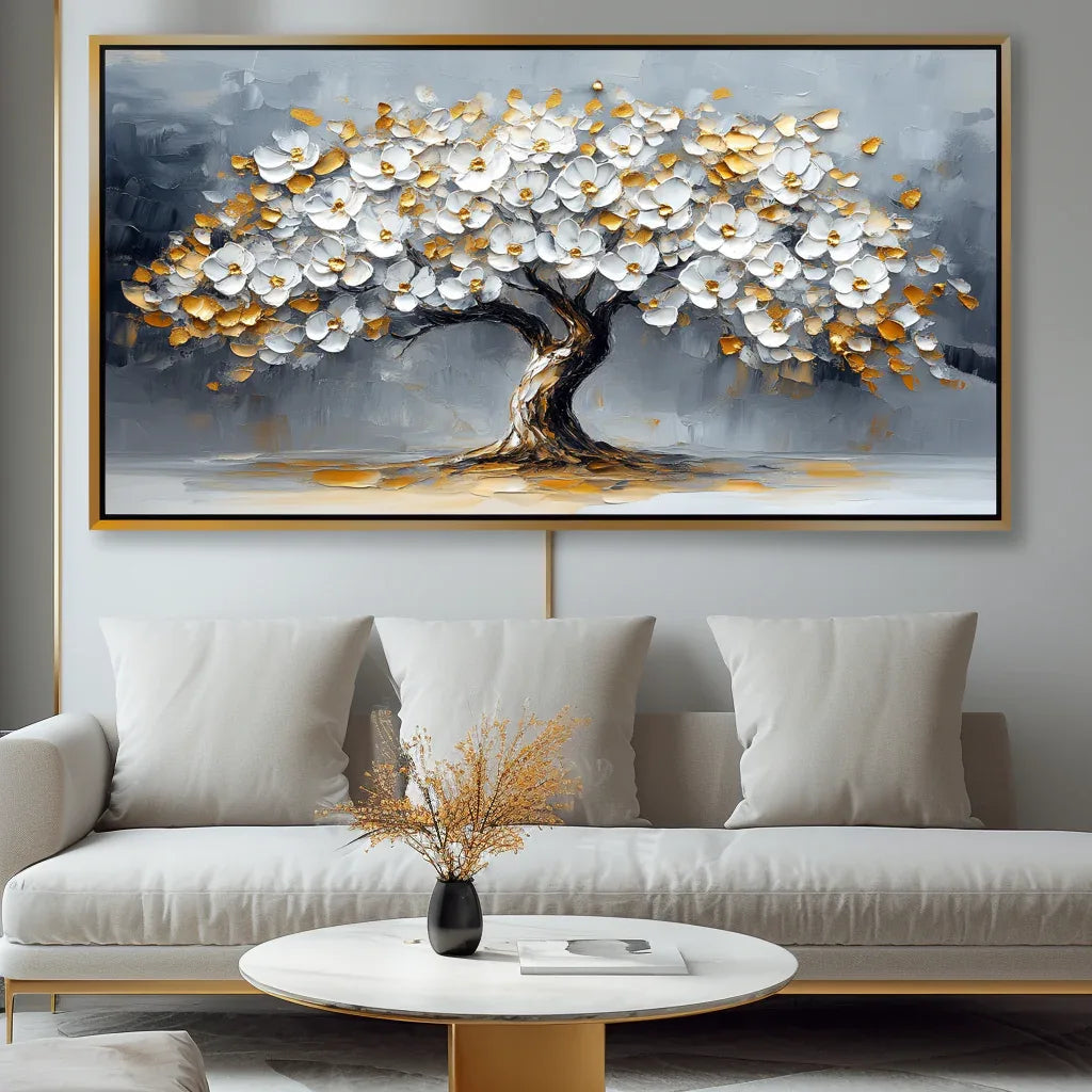 Golden Blooming Tree-Modern Light Luxury Abstract Tree Decorative Wall Art#FL10077