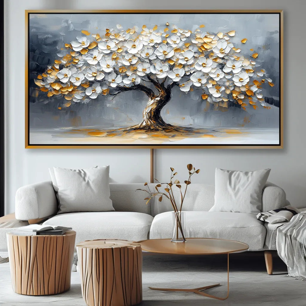 Golden Blooming Tree-Modern Light Luxury Abstract Tree Decorative Wall Art#FL10077