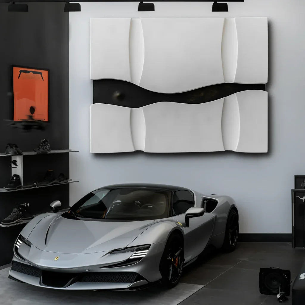 Divide and Flow-Modern Minimalist 3D Black and White Curved Texture Wall Art