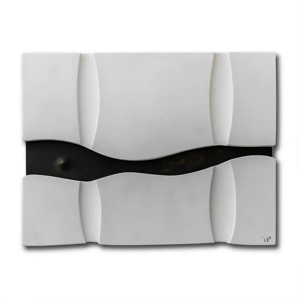 Divide and Flow-Modern Minimalist 3D Black and White Curved Texture Wall Art