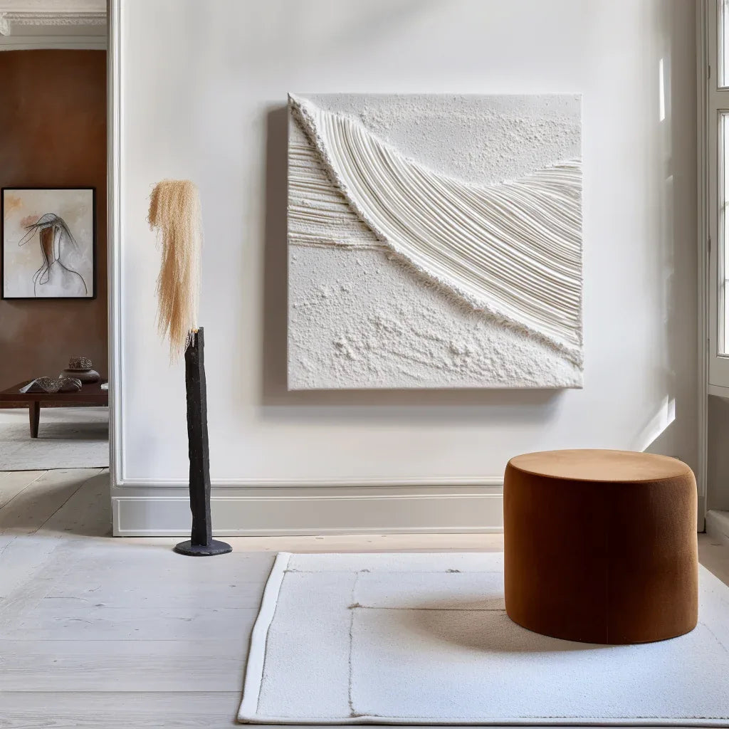 Echoes in White-Modern Minimalist Pure White 3D Textured Square Wall Art