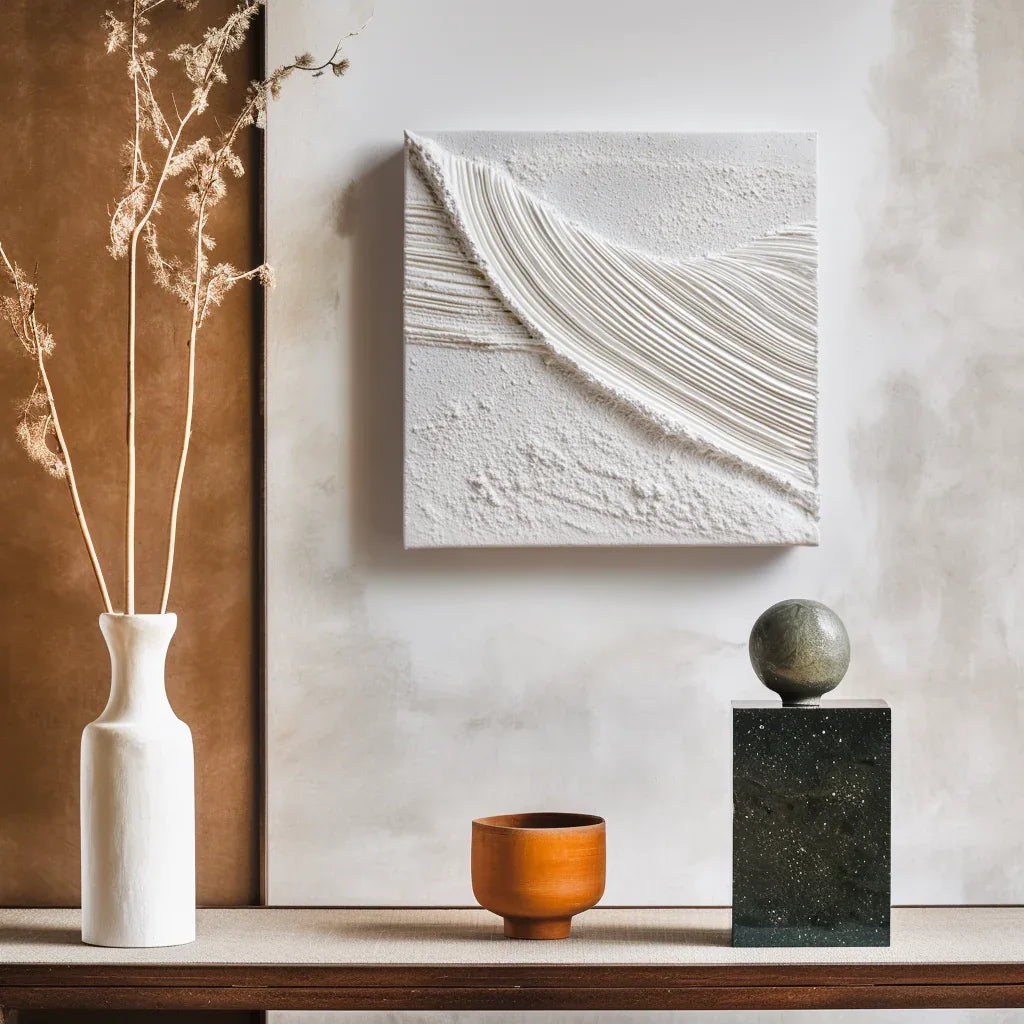 Echoes in White-Modern Minimalist Pure White 3D Textured Square Wall Art