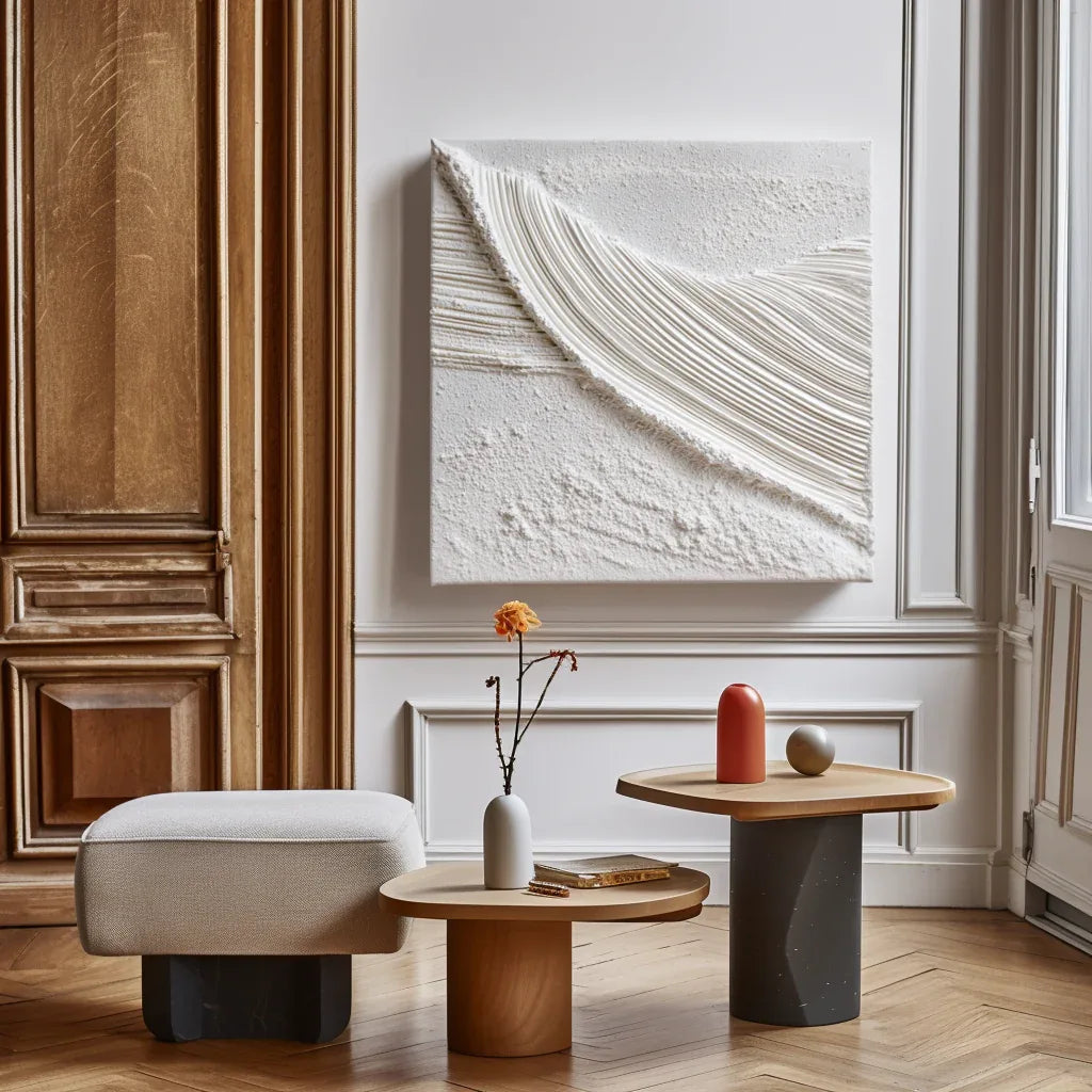 Echoes in White-Modern Minimalist Pure White 3D Textured Square Wall Art