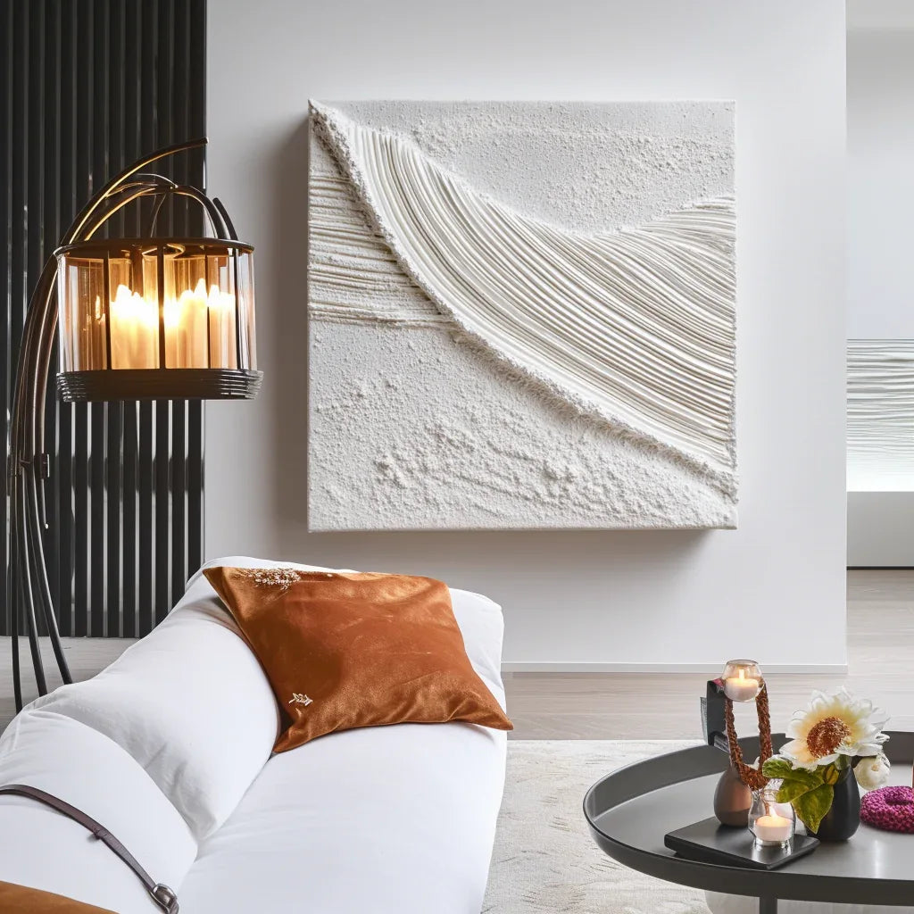 Echoes in White-Modern Minimalist Pure White 3D Textured Square Wall Art