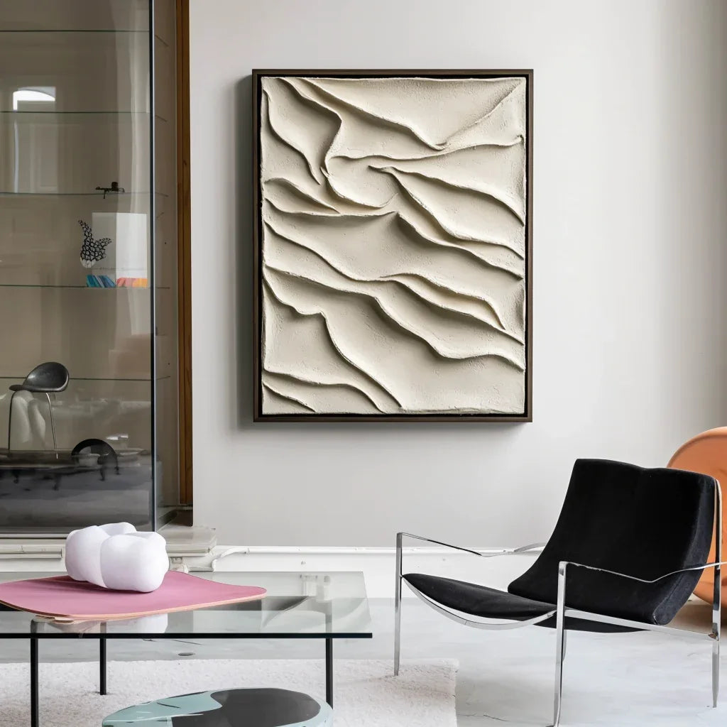 Dune Memory-3D Minimalist Hand-Painted Sand Dune Flowing Texture Vertical Wall Art