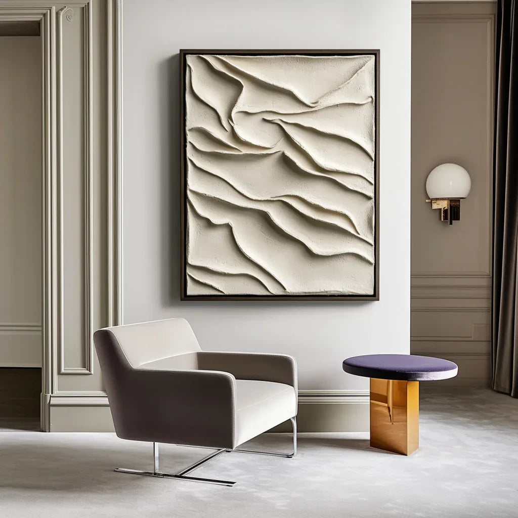 Dune Memory-3D Minimalist Hand-Painted Sand Dune Flowing Texture Vertical Wall Art
