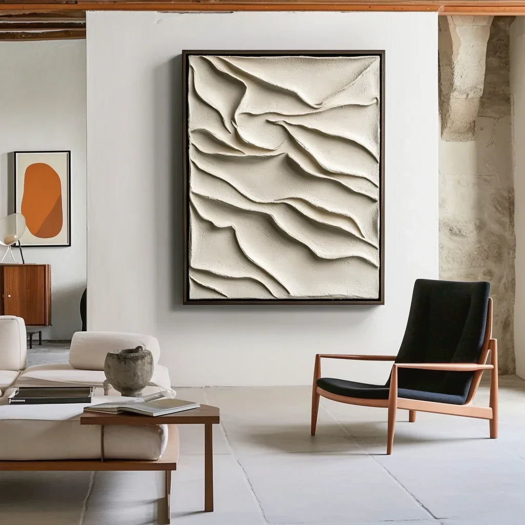 Dune Memory-3D Minimalist Hand-Painted Sand Dune Flowing Texture Vertical Wall Art