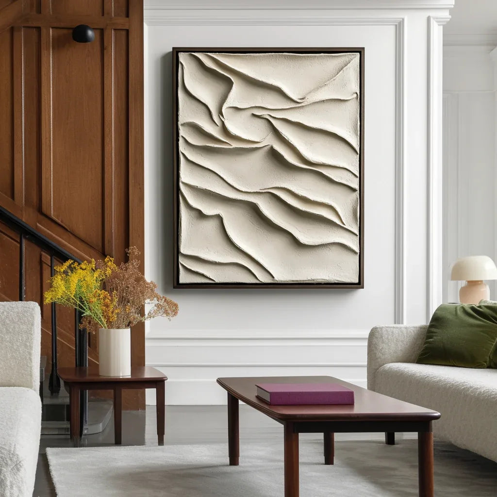 Dune Memory-3D Minimalist Hand-Painted Sand Dune Flowing Texture Vertical Wall Art