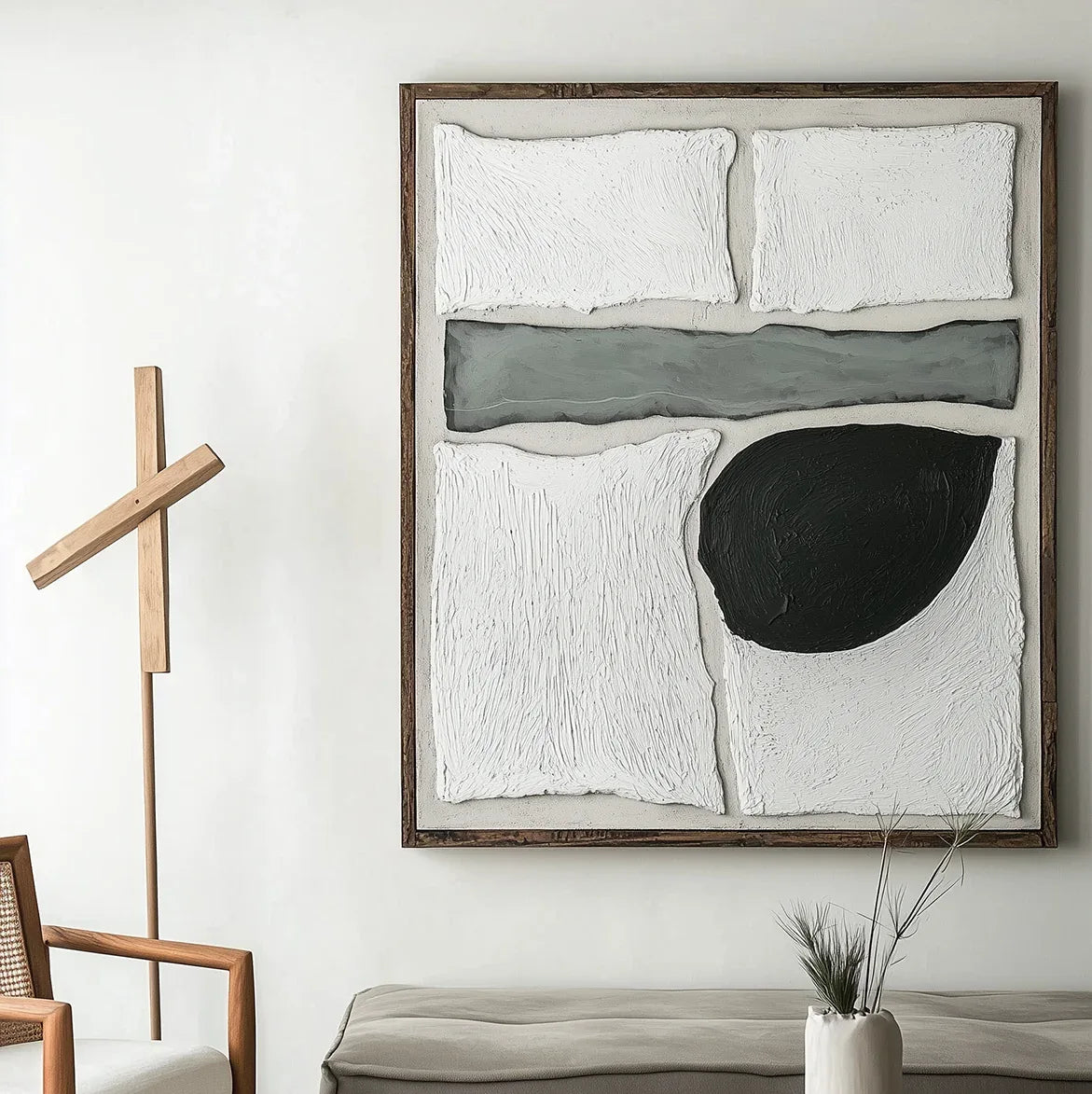 Quiet Geometry-Modern Minimalist Textured Abstract Geometric Block Oil Painting