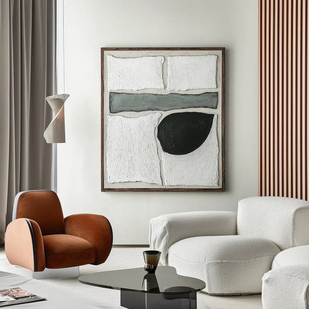 Quiet Geometry-Modern Minimalist Textured Abstract Geometric Block Oil Painting