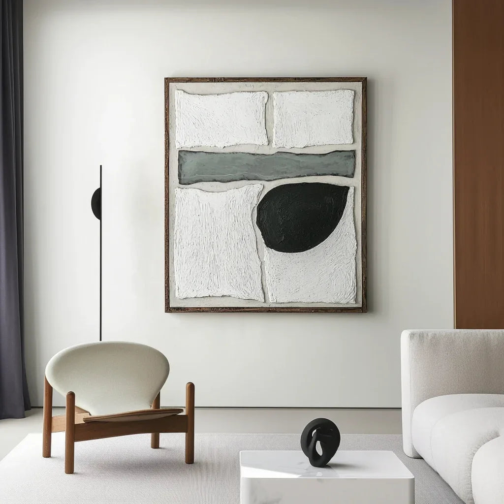 Quiet Geometry-Modern Minimalist Textured Abstract Geometric Block Oil Painting