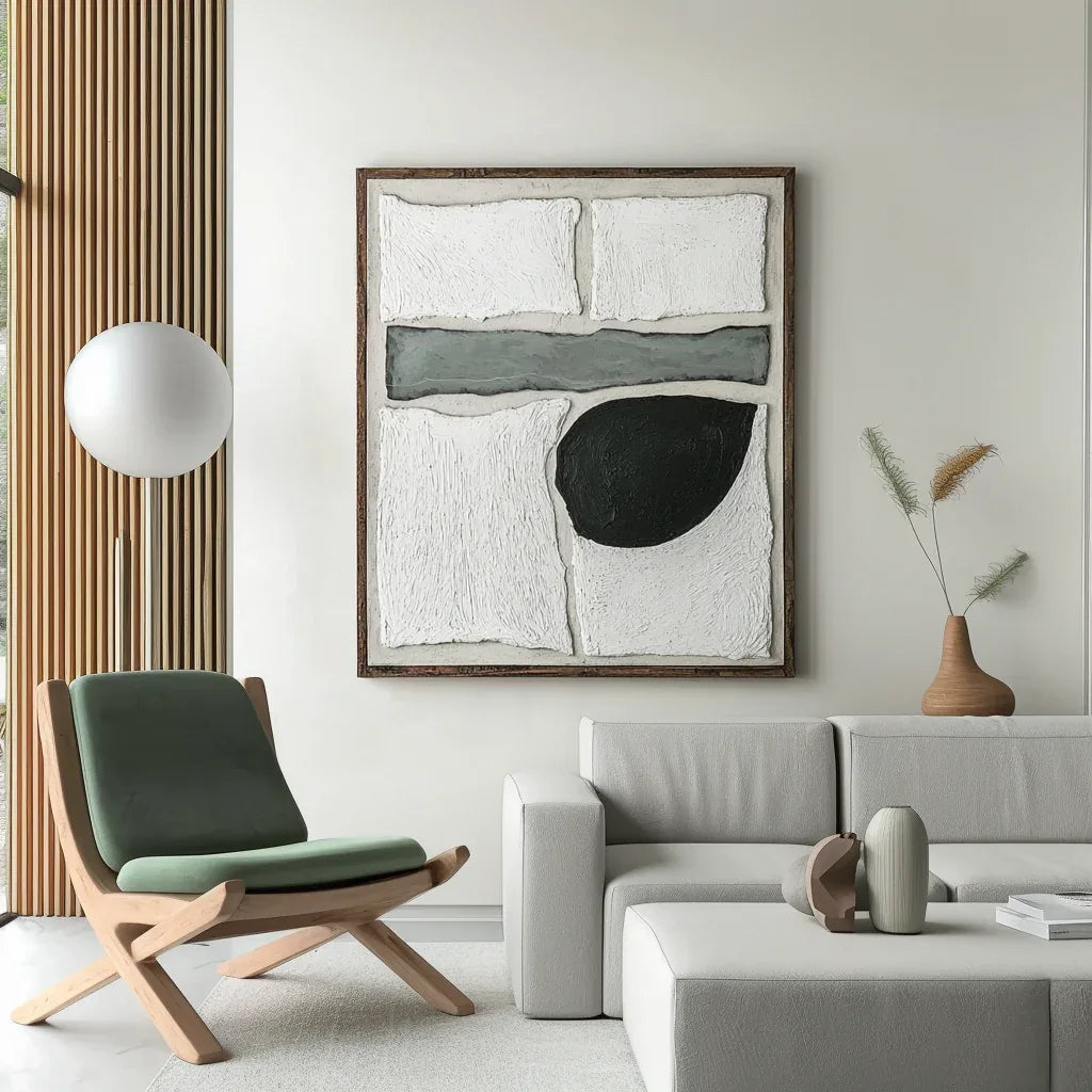 Quiet Geometry-Modern Minimalist Textured Abstract Geometric Block Oil Painting