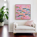 School of Fish Rhythm - Modern Home Decor Pink Abstract Fish School Wall Art