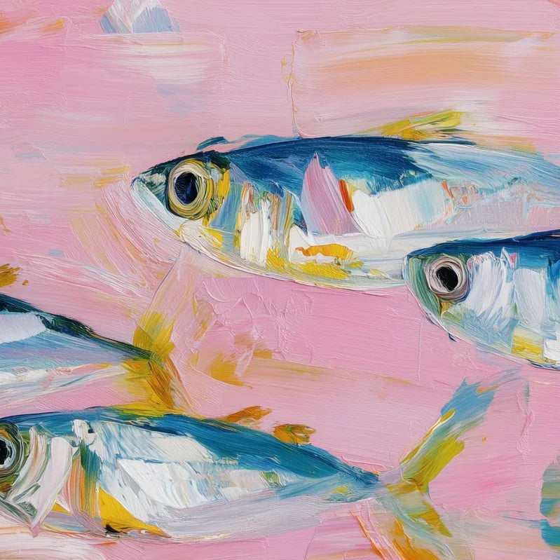 School of Fish Rhythm - Modern Home Decor Pink Abstract Fish School Wall Art
