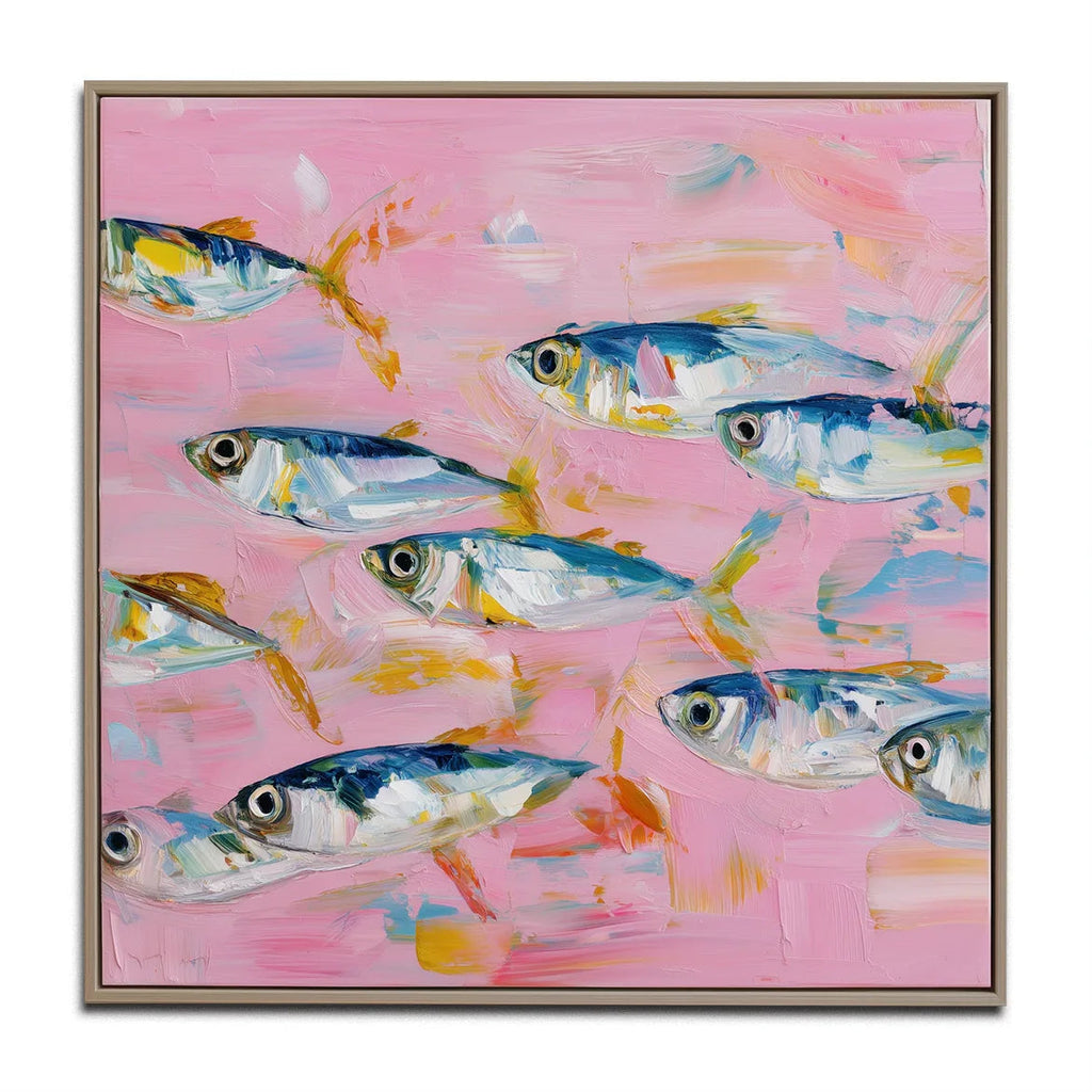School of Fish Rhythm - Modern Home Decor Pink Abstract Fish School Wall Art
