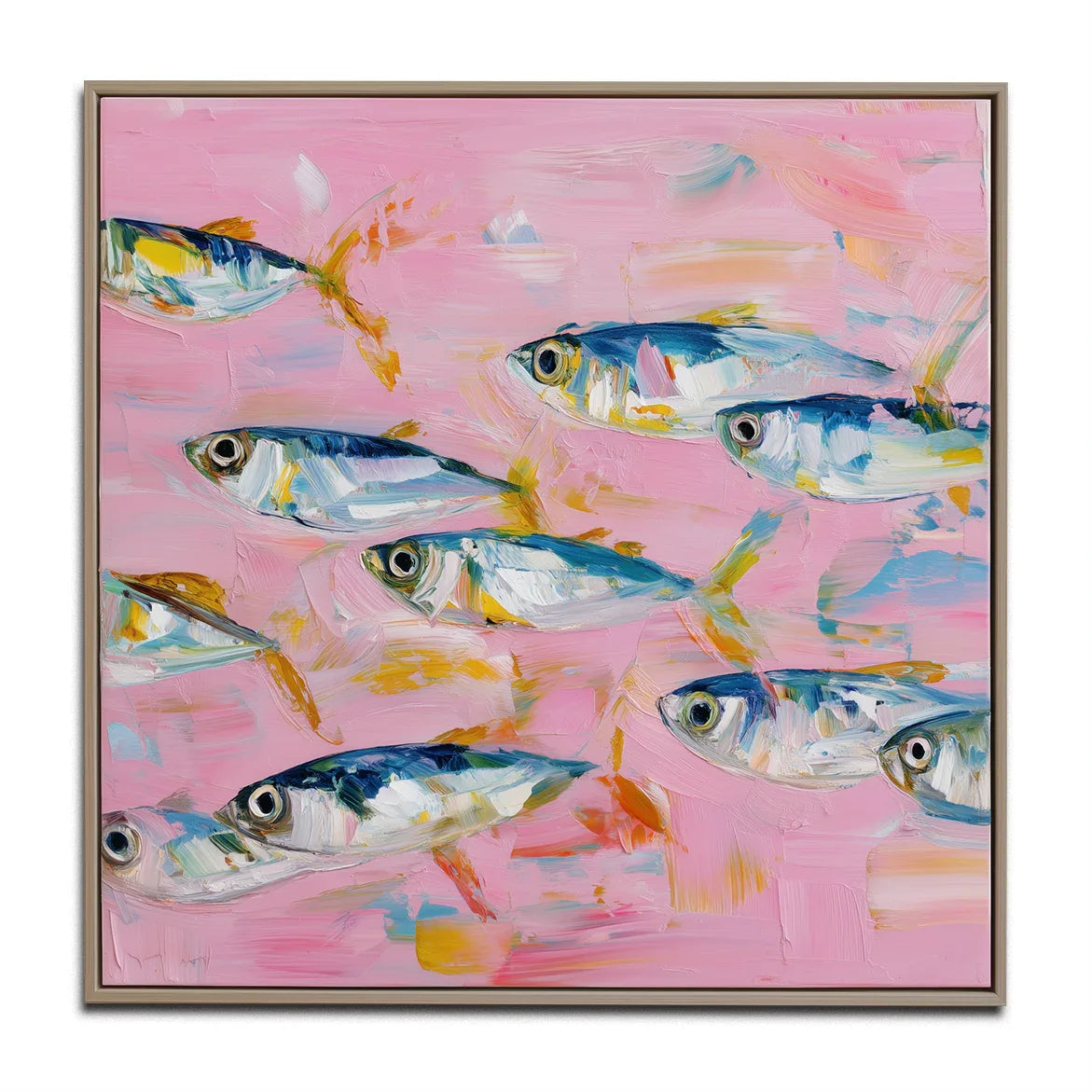 School of Fish Rhythm - Modern Home Decor Pink Abstract Fish School Wall Art
