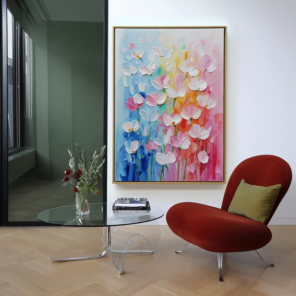 Abstract Floral Textured Oil Painting | Colorful Flower Wall Art #AB14067