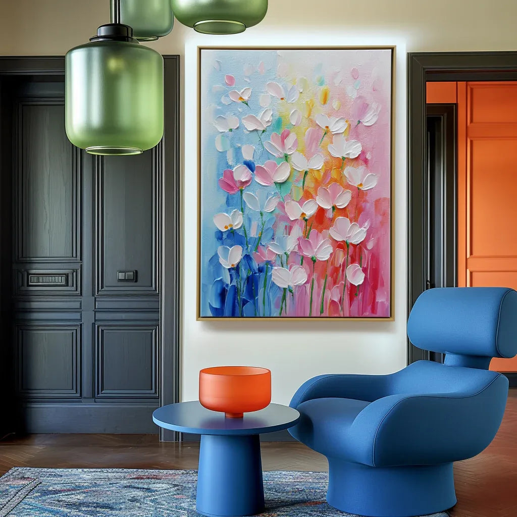 Abstract Floral Textured Oil Painting | Colorful Flower Wall Art #AB14067