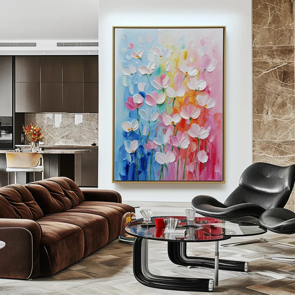 Abstract Floral Textured Oil Painting | Colorful Flower Wall Art #AB14067
